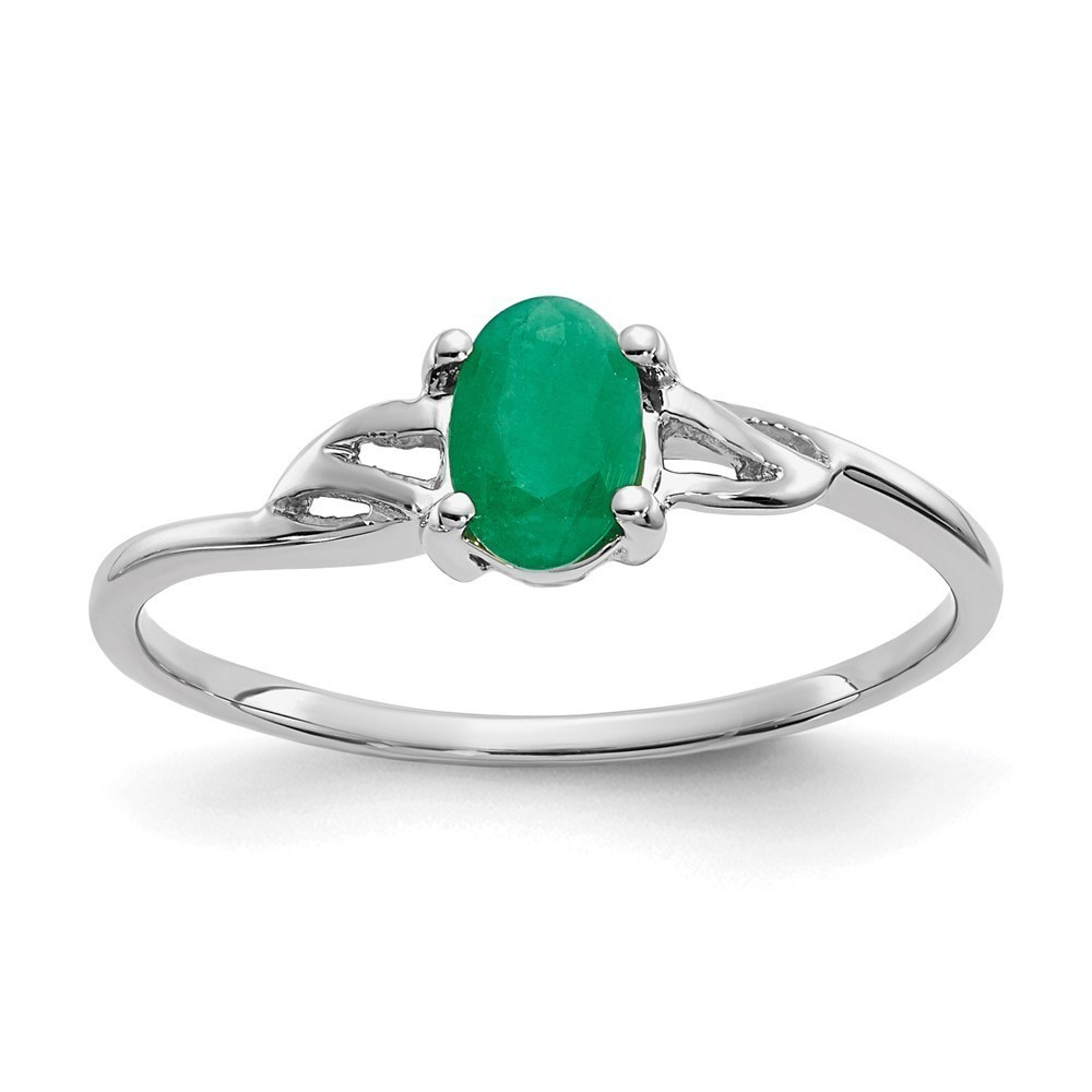 Million Charms 14k White Gold Green Emerald Birthstone Ring, Size 7